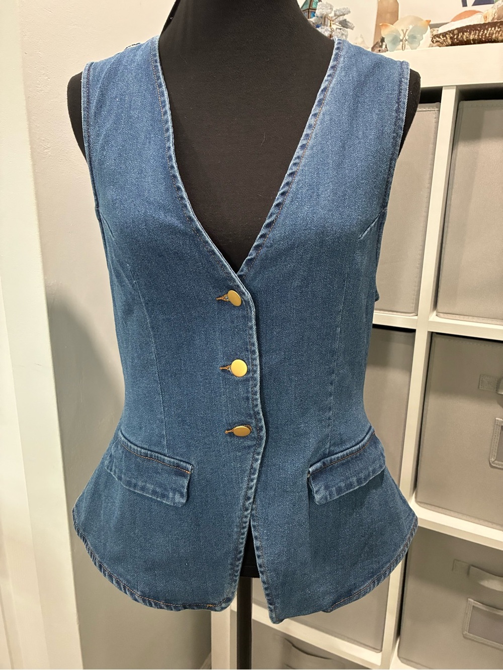 Vigoss Blue Denim Vest with Gold Buttons